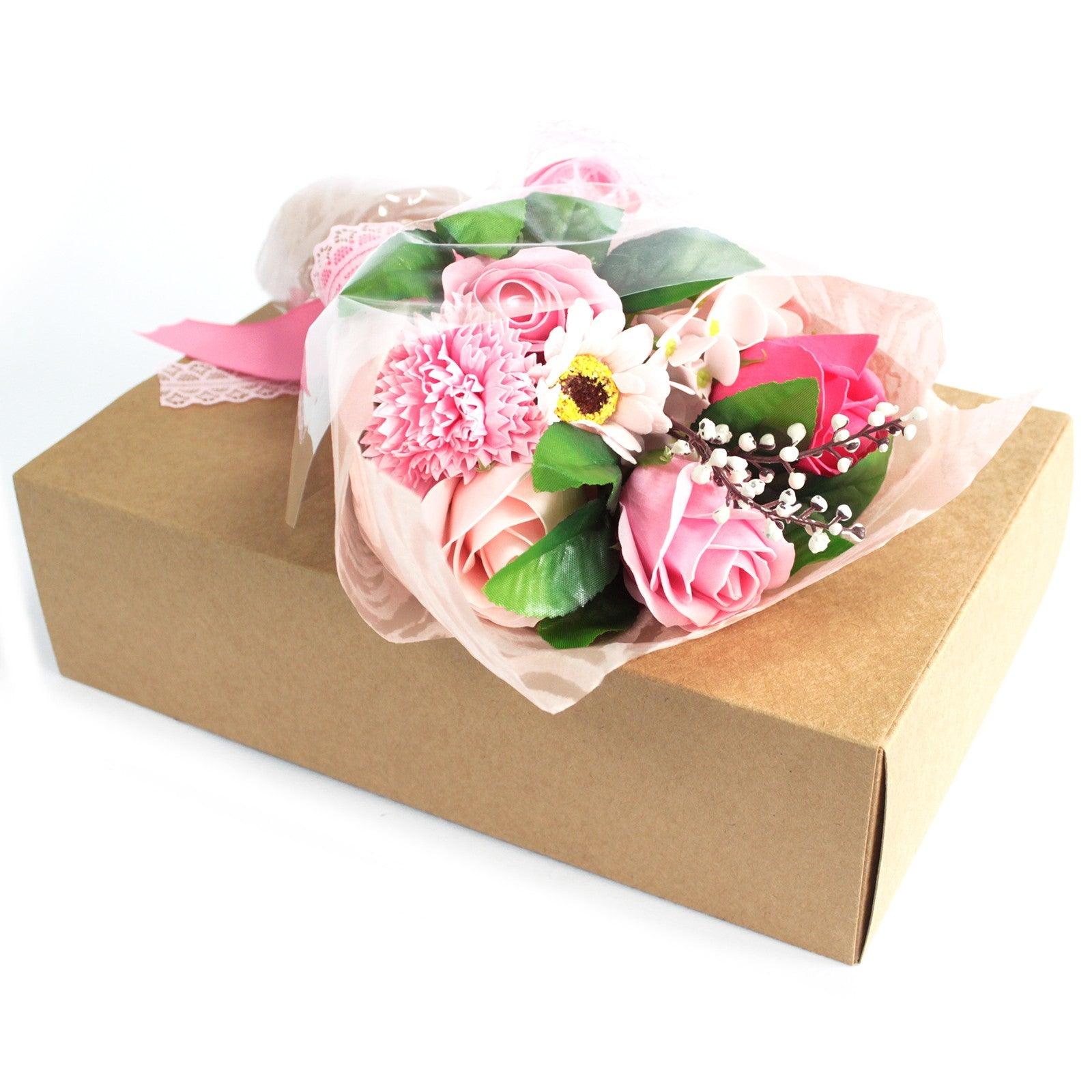 Boxed Hand Soap Flower Bouquet - Pink - DuvetDay.co.uk