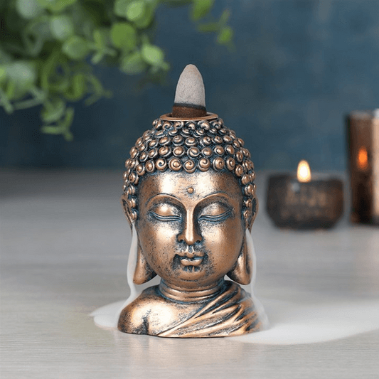 Bronze Buddha Head Backflow Incense Burner - DuvetDay.co.uk