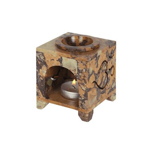 Carved Om Symbol Soapstone Oil Burner - DuvetDay.co.uk