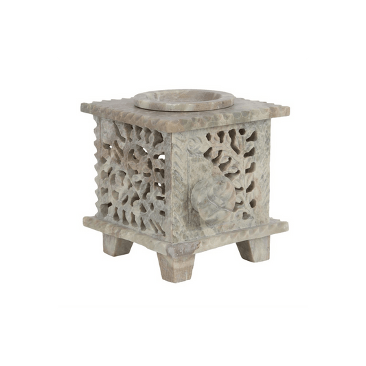 Carved Rose Soapstone Oil Burner - DuvetDay.co.uk