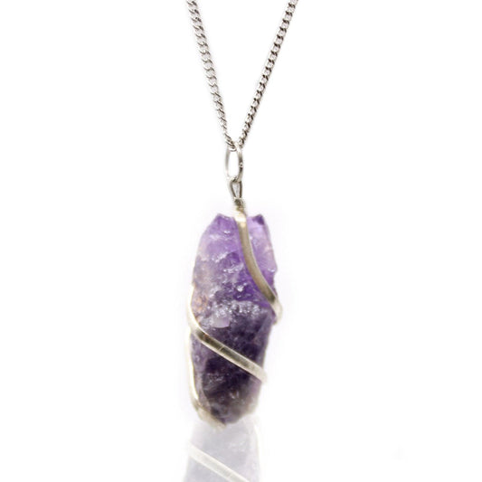 Cascade Wrapped Gemstone Necklace - Rough Amethyst - DuvetDay.co.uk