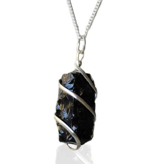 Cascade Wrapped Gemstone Necklace - Rough Black Onyx - DuvetDay.co.uk