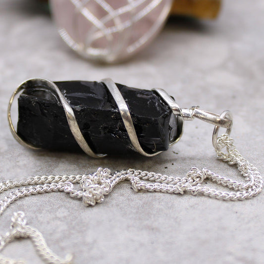 Cascade Wrapped Gemstone Necklace - Rough Black Onyx - DuvetDay.co.uk