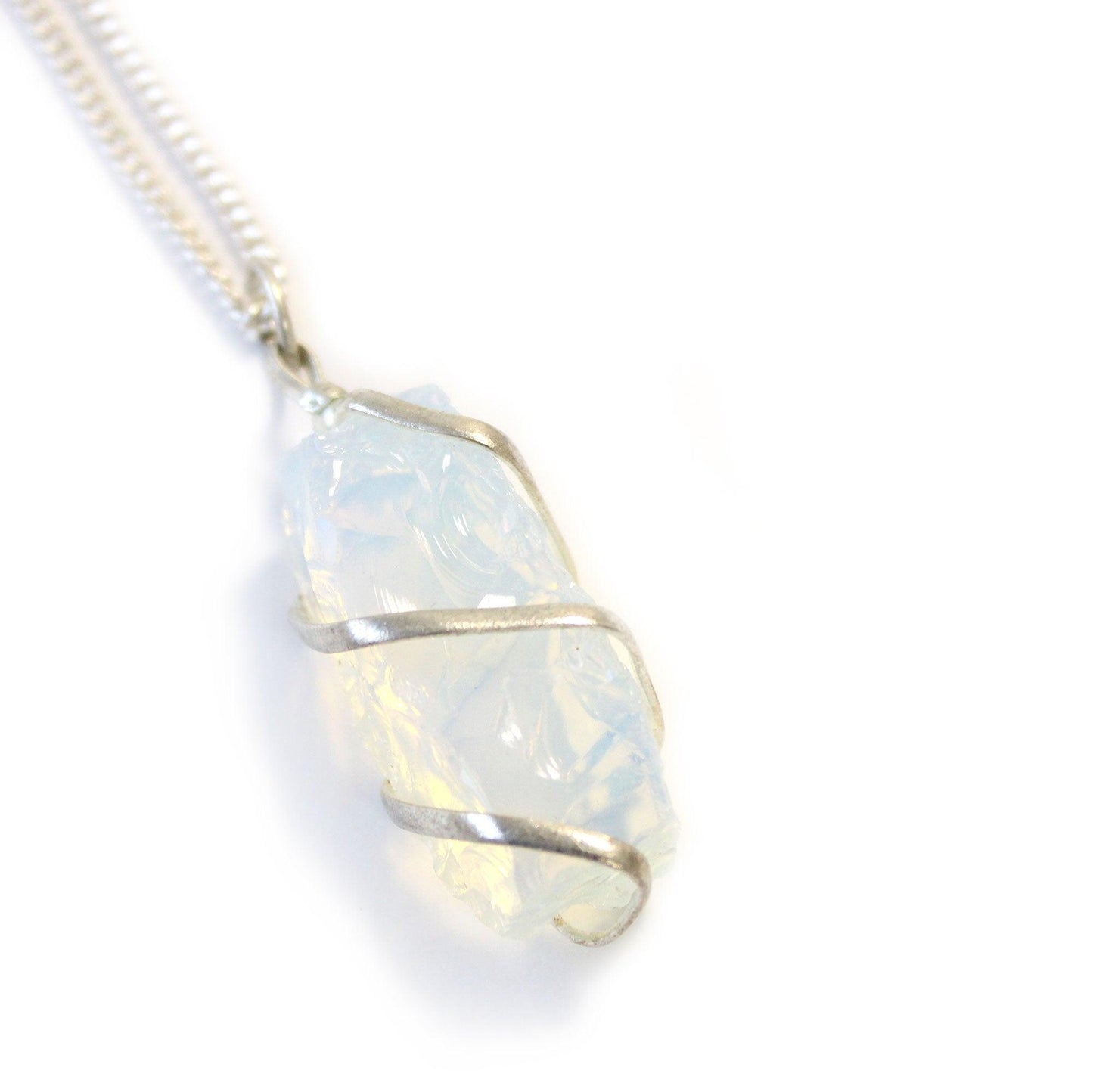 Cascade Wrapped Gemstone Necklace - Rough Opalite - DuvetDay.co.uk