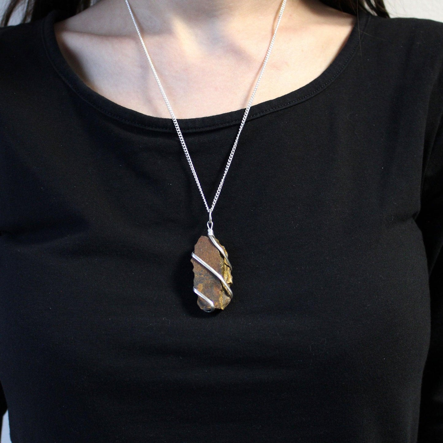 Cascade Wrapped Gemstone Necklace - Rough Tiger Eye - DuvetDay.co.uk