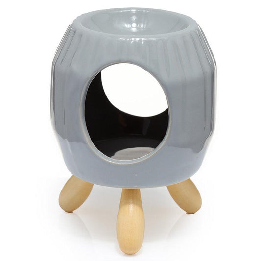 Ceramic Grey Abstract Ridged Eden Oil Burner with Feet - DuvetDay.co.uk