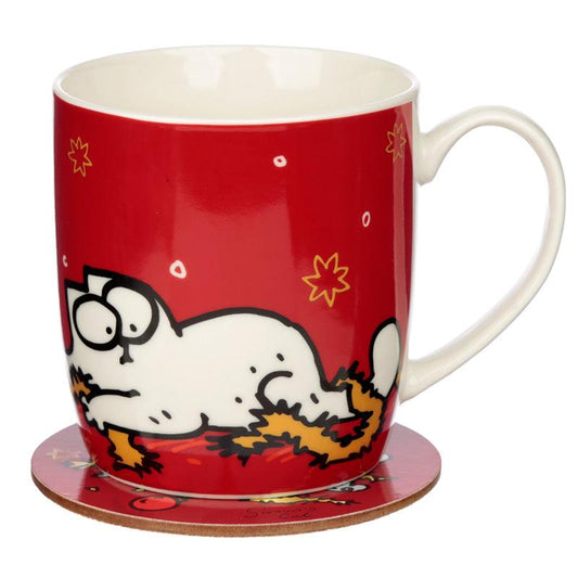 Christmas Porcelain Mug & Coaster Set - Simon's Cat - DuvetDay.co.uk