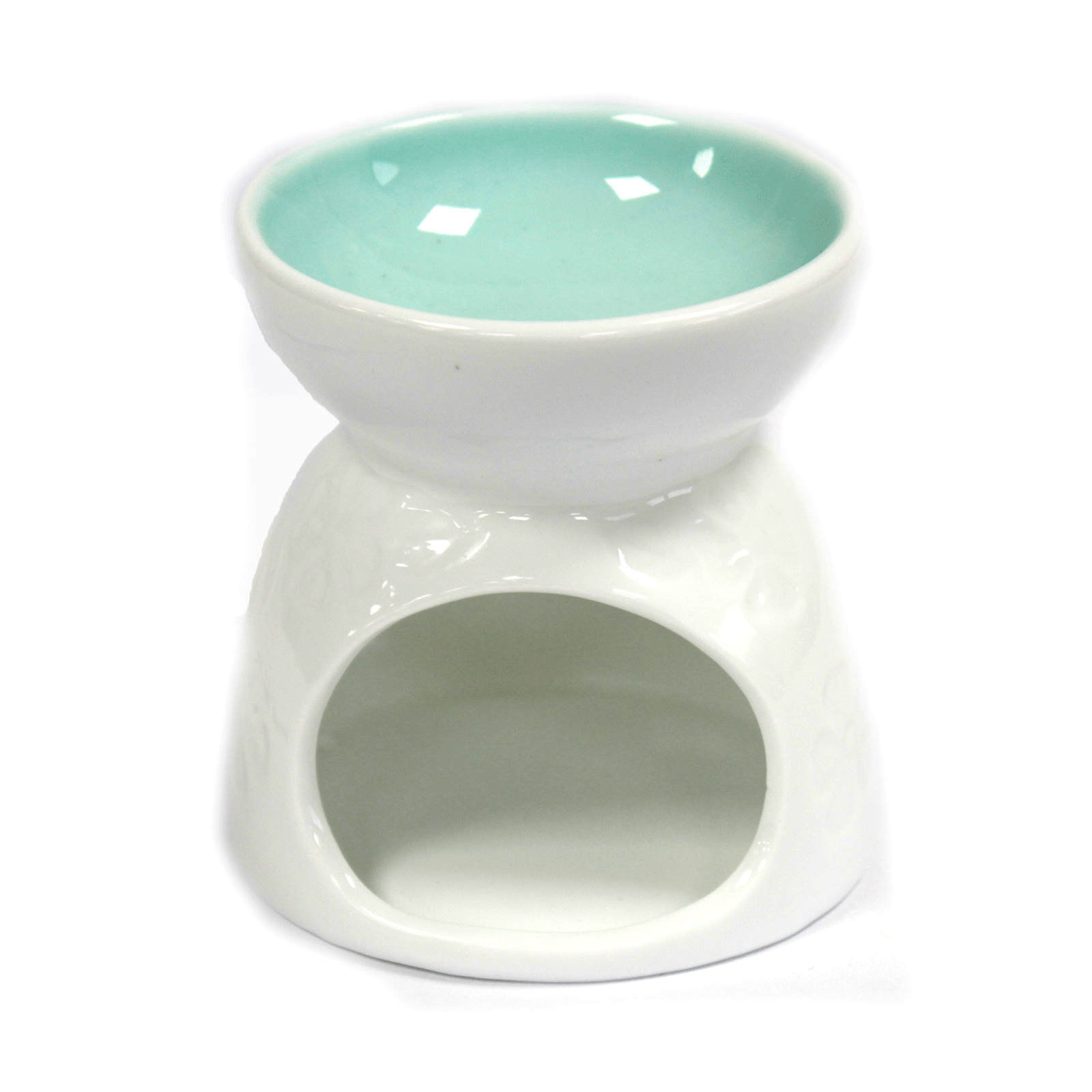 Classic White Oil Burner - Floral with Teal Well - DuvetDay.co.uk