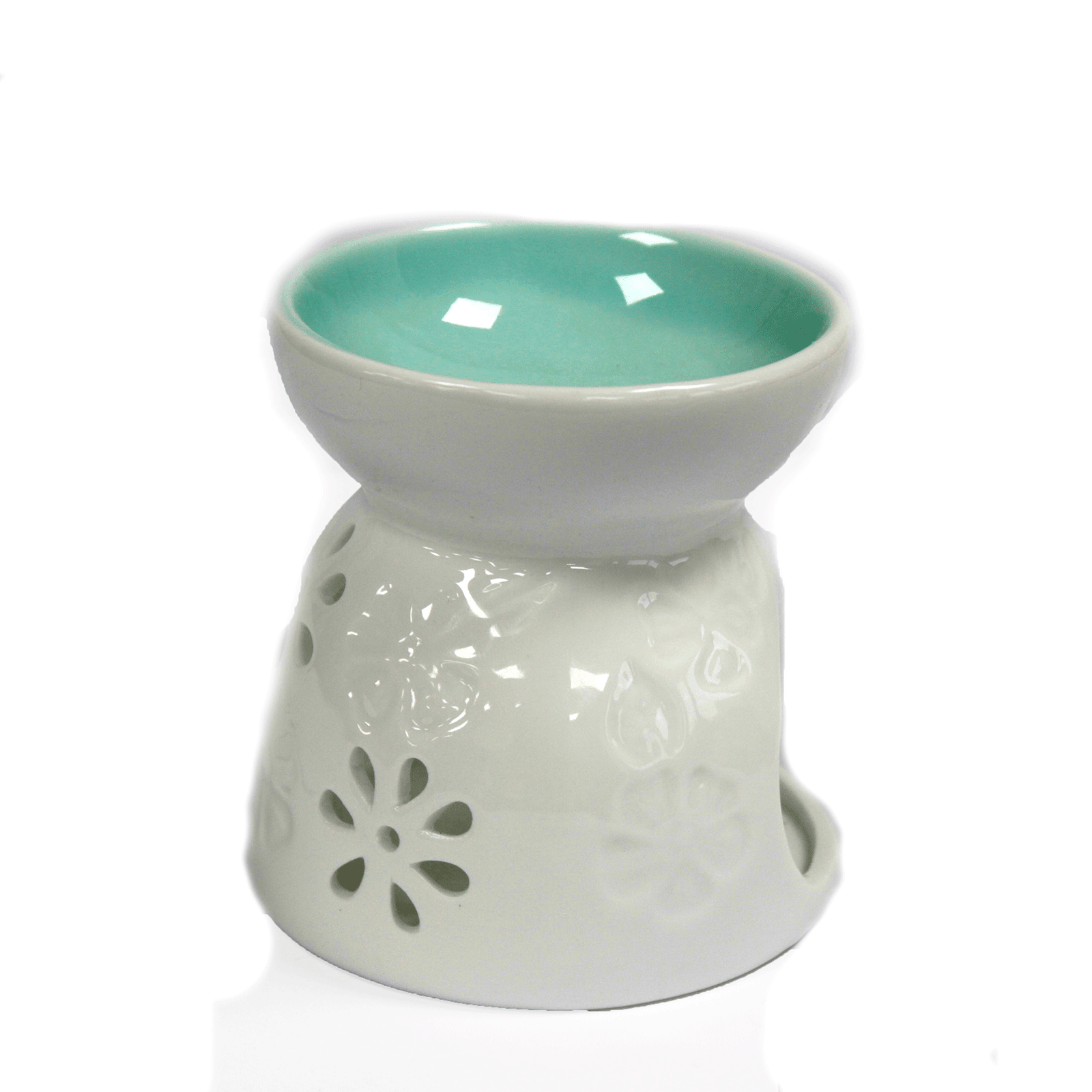 Classic White Oil Burner - Floral with Teal Well - DuvetDay.co.uk