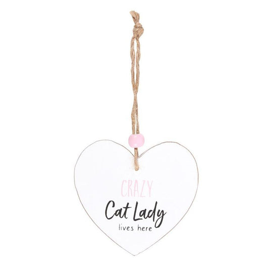 Crazy Cat Lady Hanging Heart Sentiment Sign - DuvetDay.co.uk