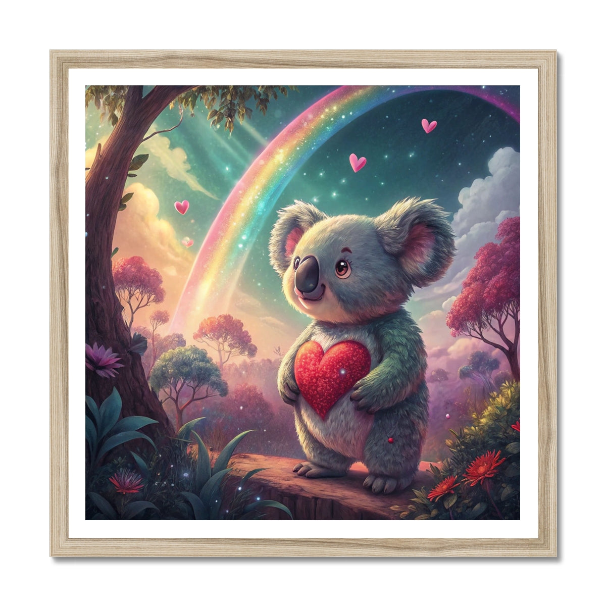 Koala Cute Love Heart Rainbow Framed Print