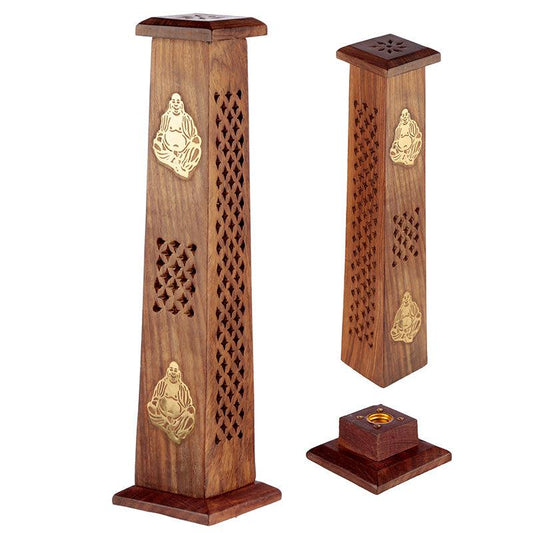 Decorative Buddha Sheesham Wood Incense Burner Tower - DuvetDay.co.uk