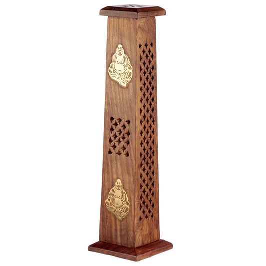 Decorative Buddha Sheesham Wood Incense Burner Tower - DuvetDay.co.uk