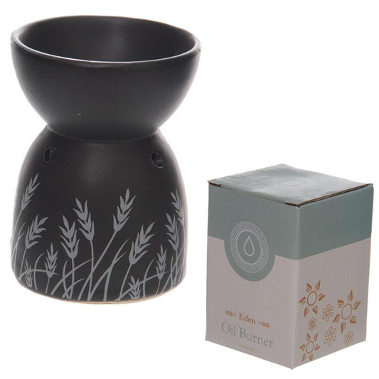 Decorative Ceramic Black and White Grass Design Oil & Wax Burner - DuvetDay.co.uk