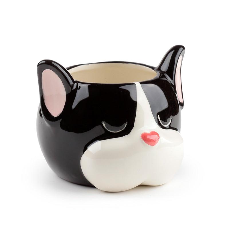 Decorative Ceramic Indoor Shaped Planter - French Bulldog Dog Head - DuvetDay.co.uk