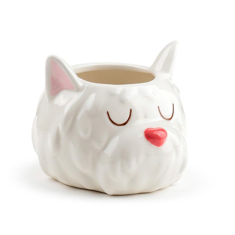 Decorative Ceramic Indoor Shaped Planter - Westie Dog Head - DuvetDay.co.uk