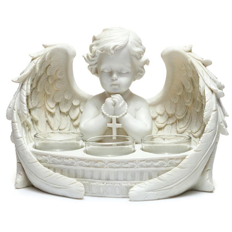 Decorative Cherub Praying Triple Tea Light Holder - DuvetDay.co.uk