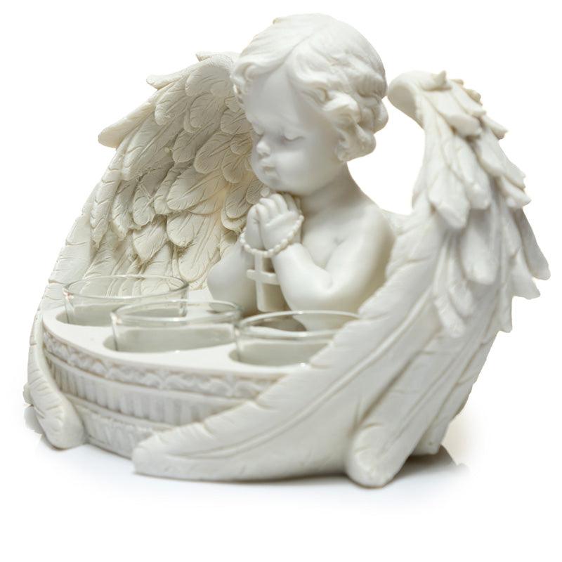 Decorative Cherub Praying Triple Tea Light Holder - DuvetDay.co.uk