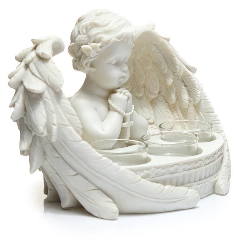 Decorative Cherub Praying Triple Tea Light Holder - DuvetDay.co.uk