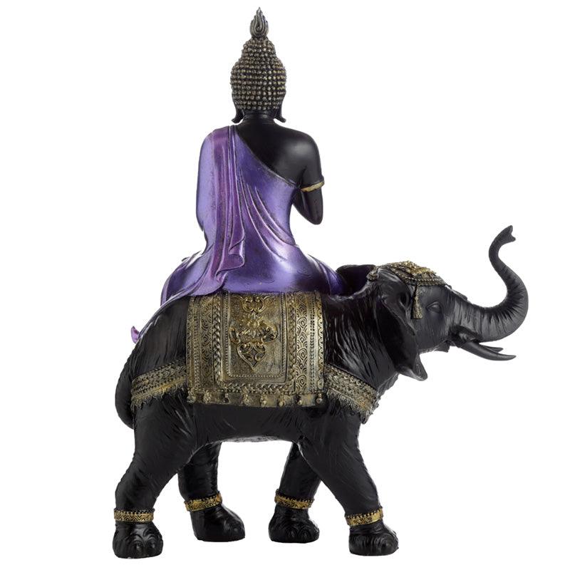 Decorative Purple, Gold & Black Thai Buddha - Riding Elephant - DuvetDay.co.uk