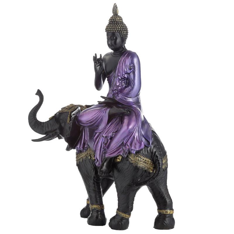 Decorative Purple, Gold & Black Thai Buddha - Riding Elephant - DuvetDay.co.uk