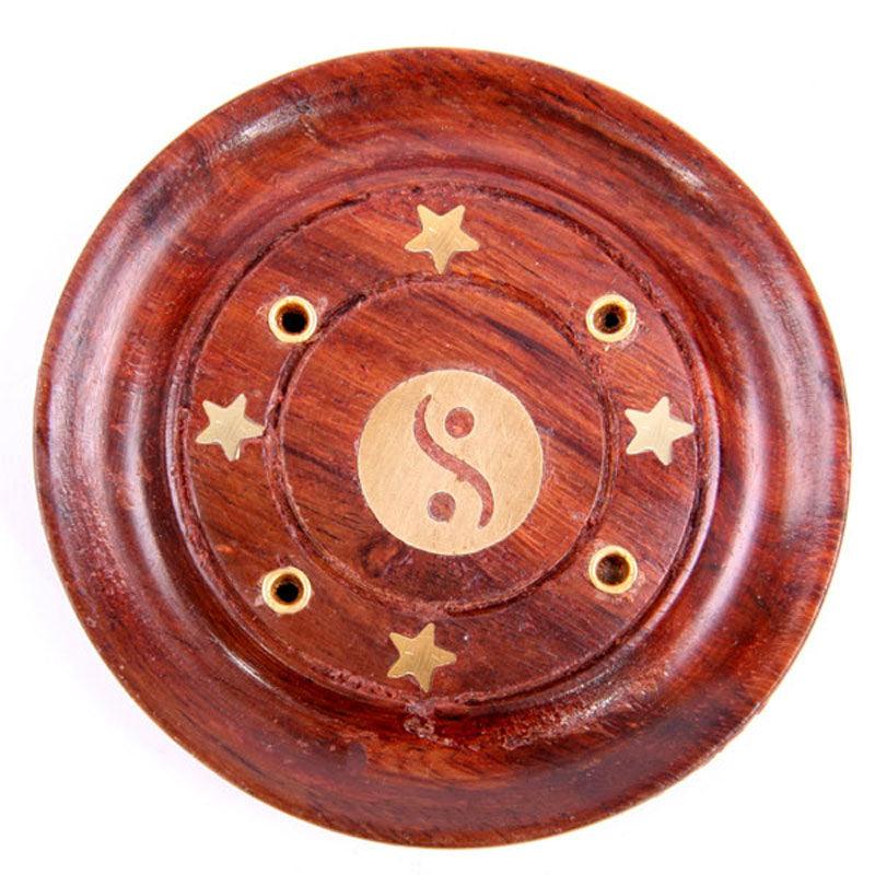 Decorative Sheesham Wood Round Yin Yang Ash Catcher - DuvetDay.co.uk