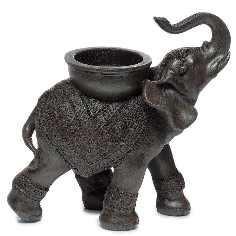 Decorative Tea Light Candle Holder - Peace of the East Wood Effect Elephant on Back - DuvetDay.co.uk