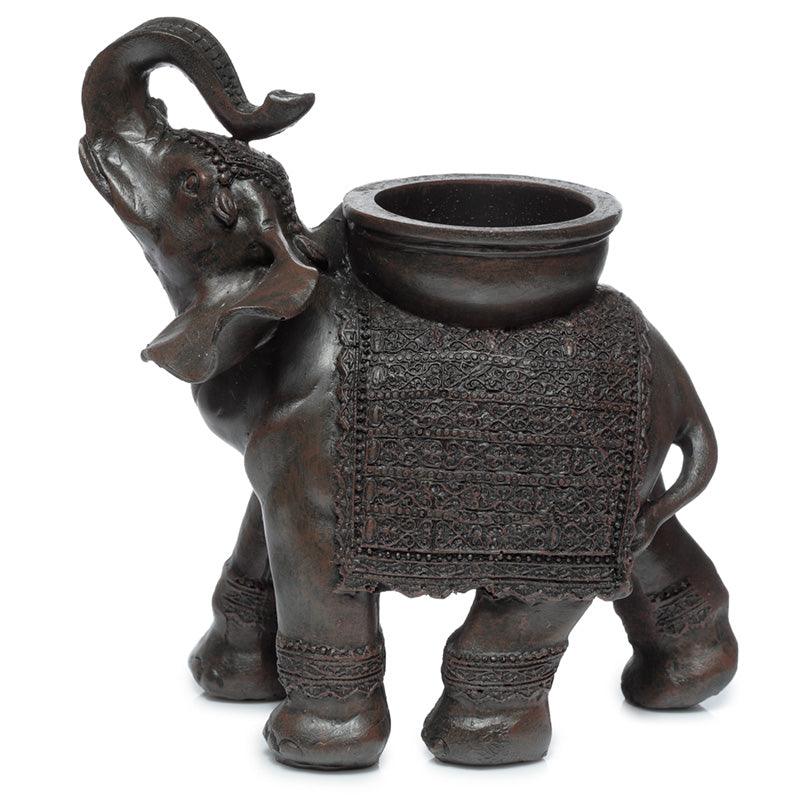 Decorative Tea Light Candle Holder - Peace of the East Wood Effect Elephant on Back - DuvetDay.co.uk