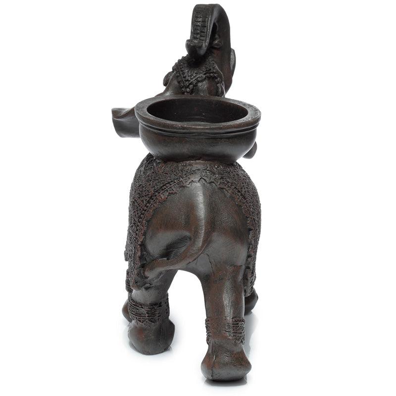 Decorative Tea Light Candle Holder - Peace of the East Wood Effect Elephant on Back - DuvetDay.co.uk