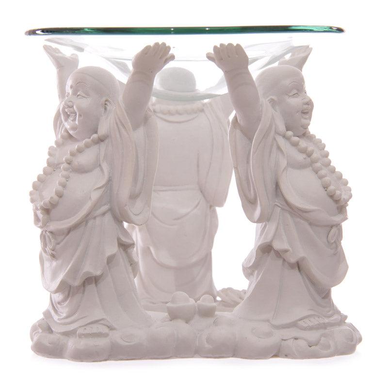 Decorative White Chinese Buddha Oil & Wax Burner with Glass Dish - DuvetDay.co.uk