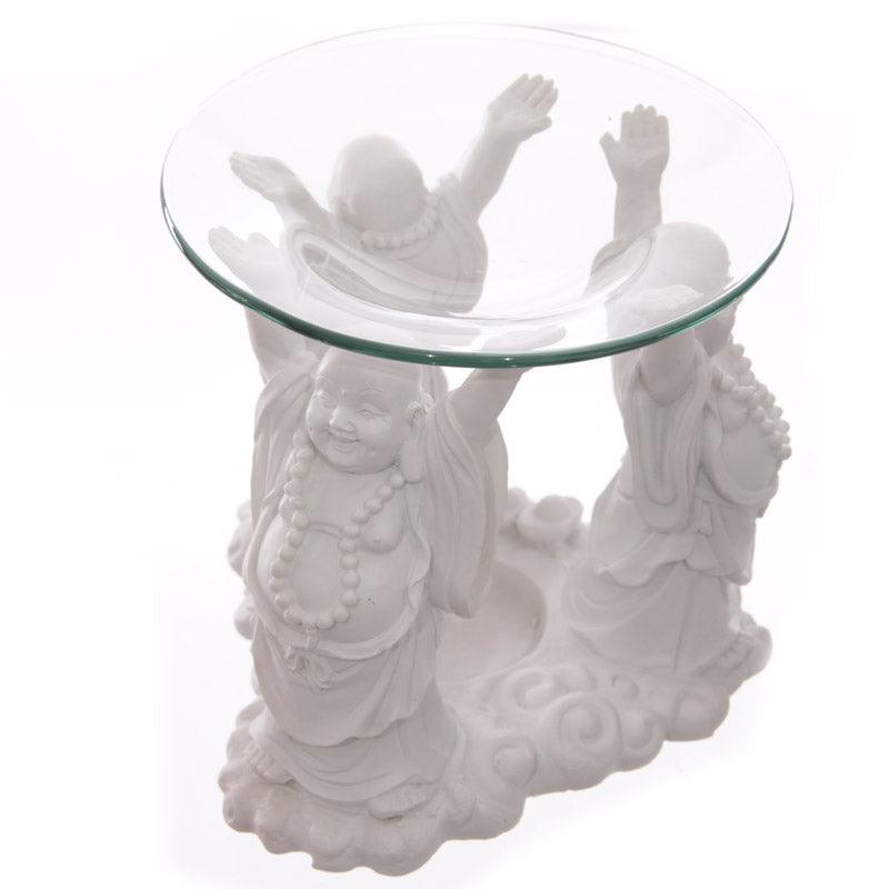 Decorative White Chinese Buddha Oil & Wax Burner with Glass Dish - DuvetDay.co.uk