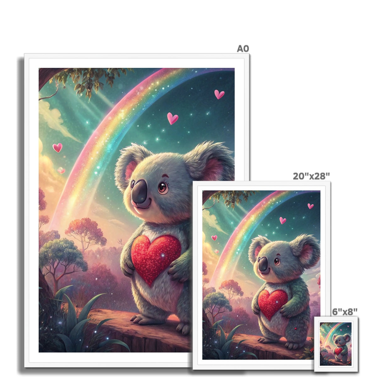 Koala Cute Love Heart Rainbow Framed Print