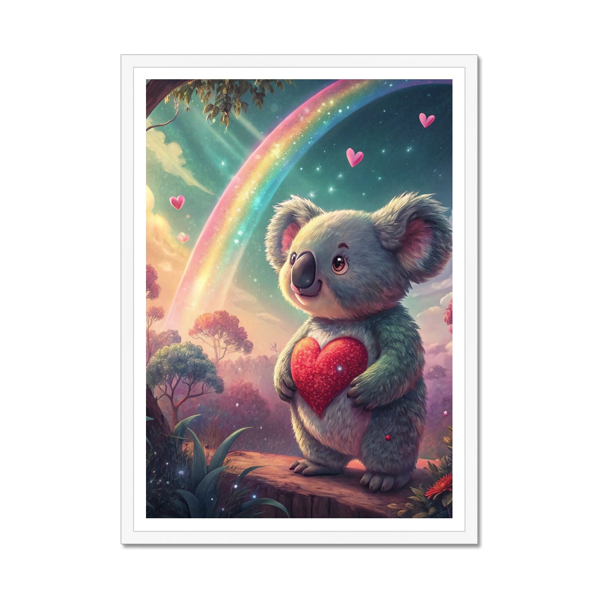 Koala Cute Love Heart Rainbow Framed Print