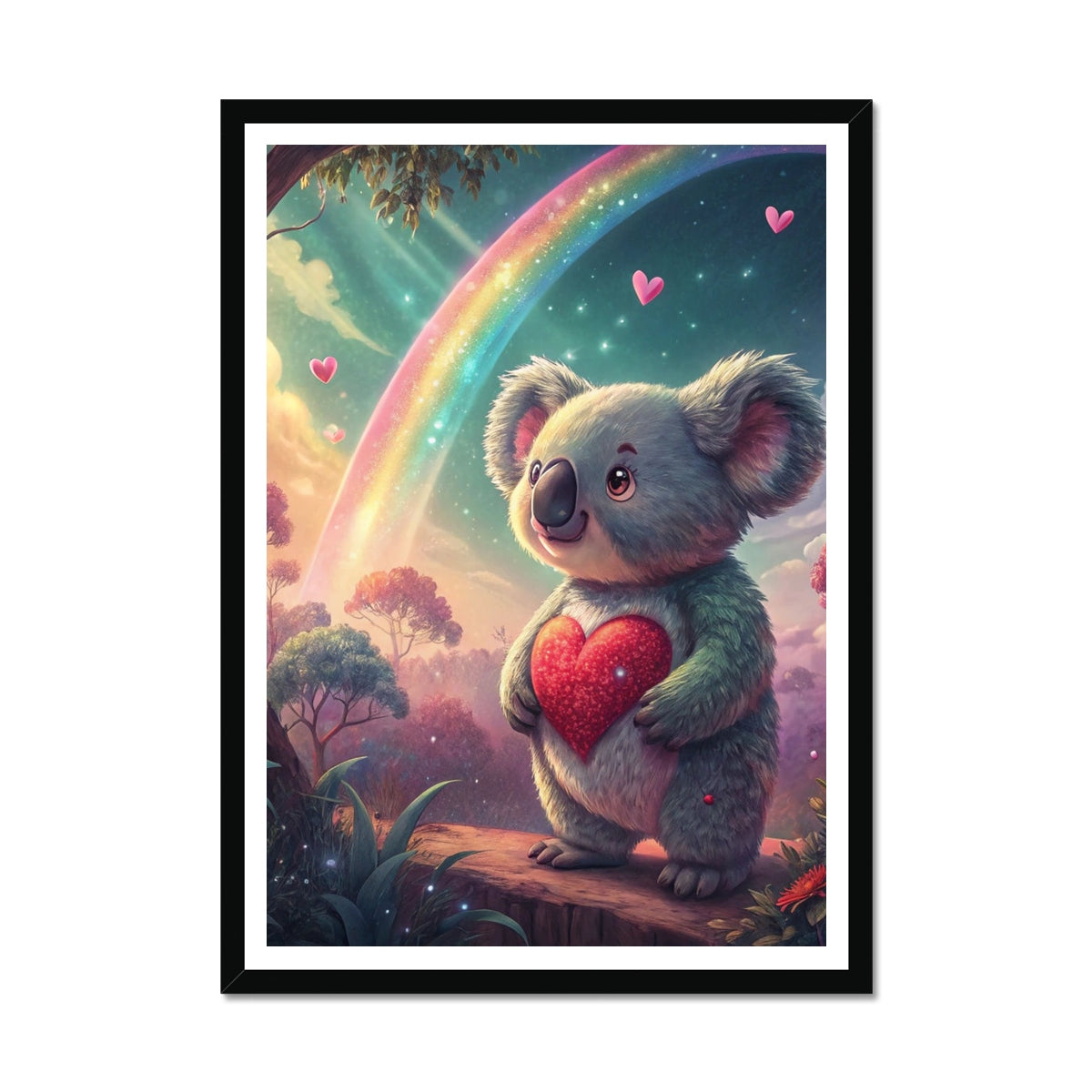 Koala Cute Love Heart Rainbow Framed Print