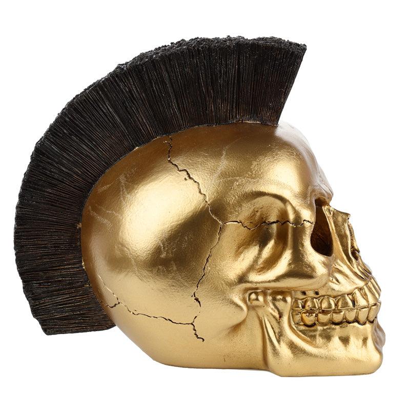 Fantasy Mohican Gold Punk Skull Ornament - DuvetDay.co.uk