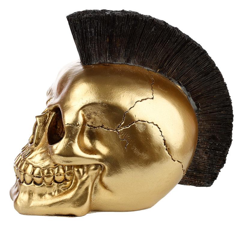 Fantasy Mohican Gold Punk Skull Ornament - DuvetDay.co.uk