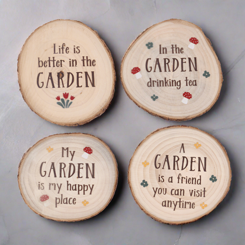 Garden Wood Slice Coaster Set