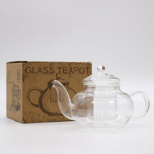 Glass Infuser Teapot - Round Pearl - 400ml - DuvetDay.co.uk