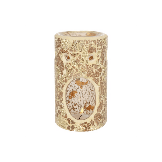 Gold Pillar Crackle Glass Oil Burner - DuvetDay.co.uk