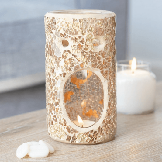 Gold Pillar Crackle Glass Oil Burner - DuvetDay.co.uk