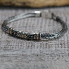 Handmade Bali Jewellery Silver & Gold Bracelet - Unisex Twin Chain - DuvetDay.co.uk