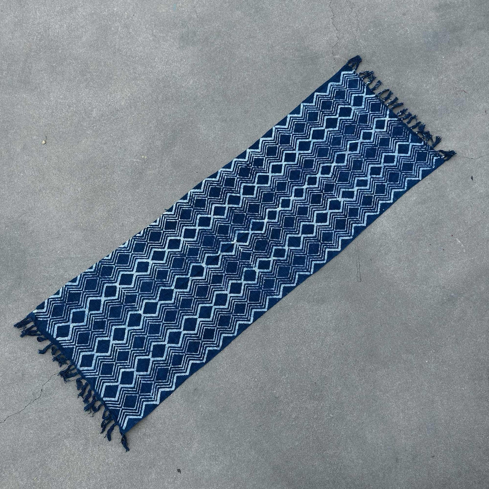 Handmade Indigo Runner - 170x60cm - Heerak Patern - DuvetDay.co.uk