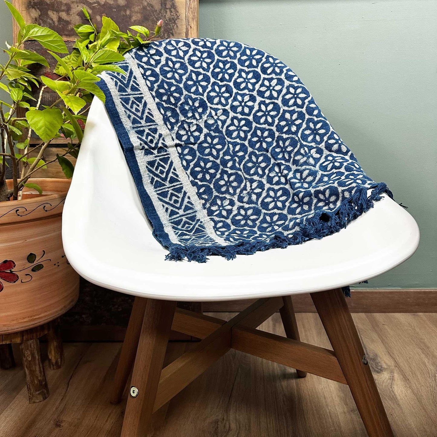 Handmade Indigo Runner - 170x60cm - Madjid Tiles - DuvetDay.co.uk