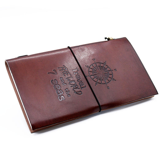 Handmade Leather Journal - Travel the World - Brown (80 pages) - DuvetDay.co.uk