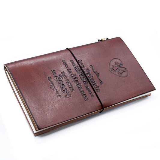 Handmade Leather Journal - True Friends - Brown (80 pages) - DuvetDay.co.uk