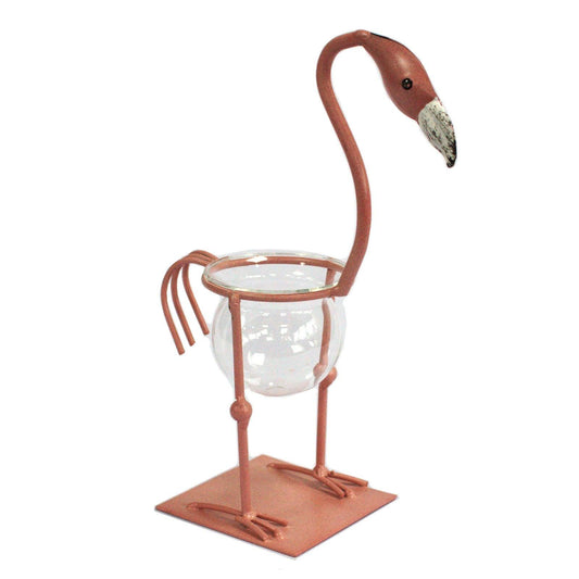 Hydroponic Home Decor - Pink Metal Flamingo Des 2 - DuvetDay.co.uk