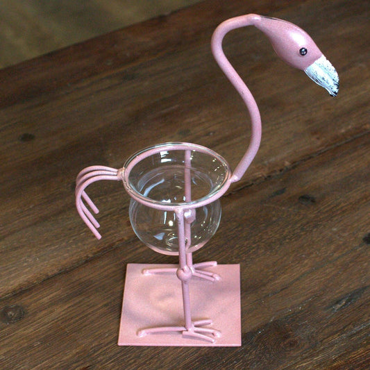 Hydroponic Home Decor - Pink Metal Flamingo Des 2 - DuvetDay.co.uk