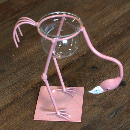 Hydroponic Home Decor - Pink Metal Flamingo Des 3 - DuvetDay.co.uk