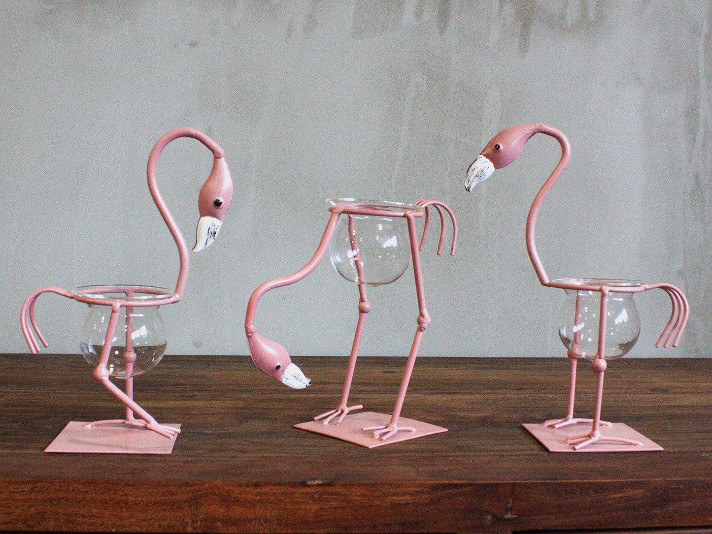 Hydroponic Home Decor - Pink Metal Flamingo Des 3 - DuvetDay.co.uk