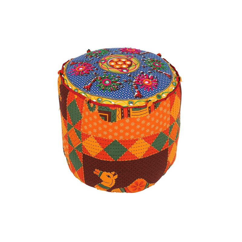 Indian Fabric Recycled Stool - DuvetDay.co.uk